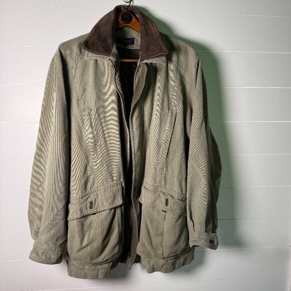 Turnbury Men's Jacket Leather Collar Zipper Size Large Tan with Dk Brown Trim - Picture 10 of 15